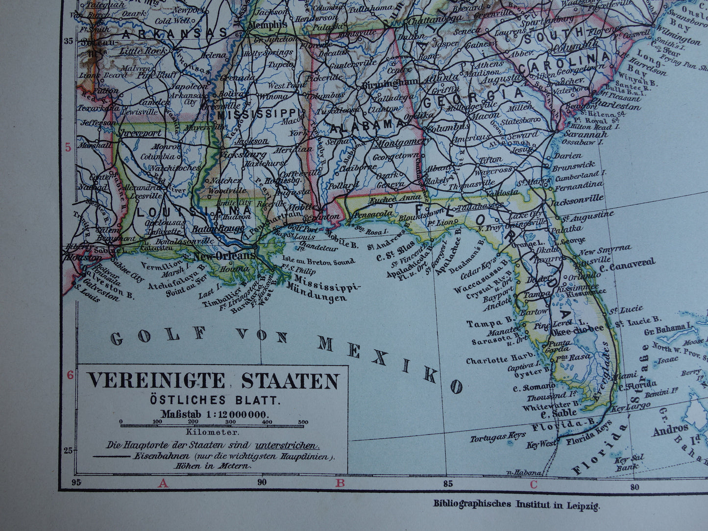 Oostkust Verenigde Staten oude kaart uit 1913 originele antieke print van de Amerikaanse oostkust gedetailleerde vintage kaarten Florida New York