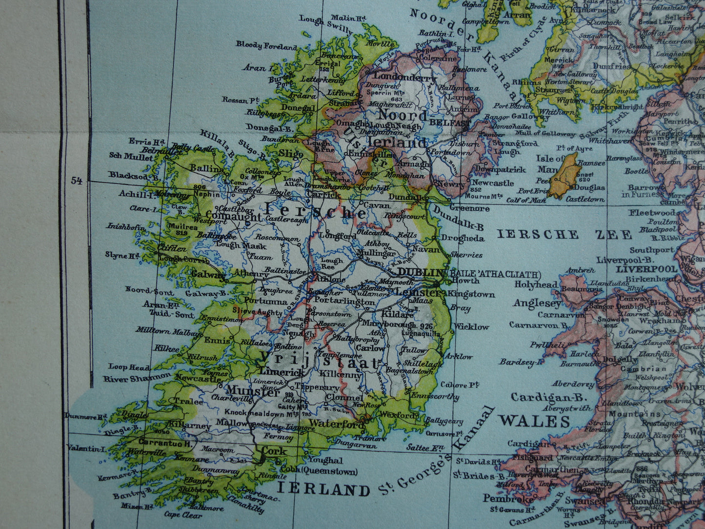 Oude Nederlandse kaart van Verenigd Koninkrijk en Ierland uit 1937 originele antieke landkaart Britse Eilanden Groot-Britannië