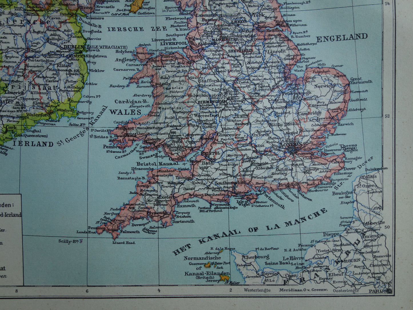 Oude Nederlandse kaart van Verenigd Koninkrijk en Ierland uit 1937 originele antieke landkaart Britse Eilanden Groot-Britannië