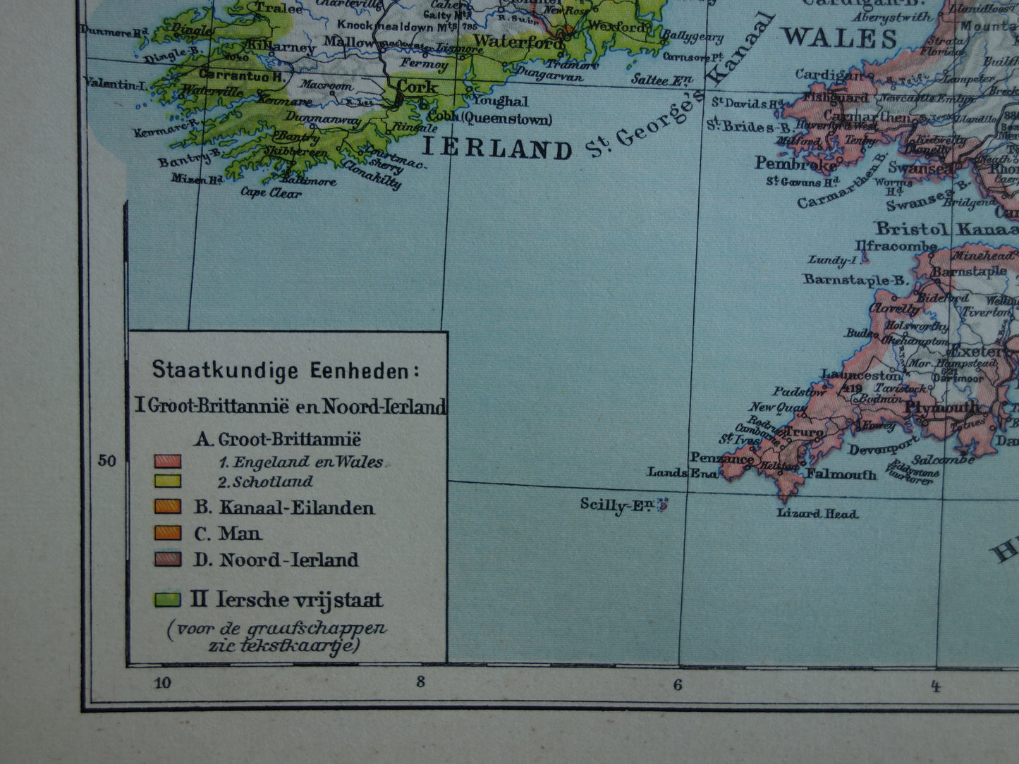 Oude Nederlandse kaart van Verenigd Koninkrijk en Ierland uit 1937 originele antieke landkaart Britse Eilanden Groot-Britannië