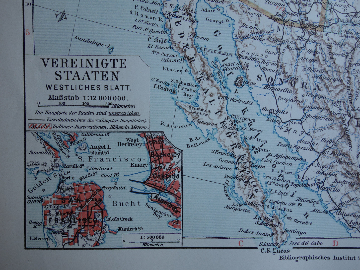 Verenigde Staten oude kaart uit 1913 originele antieke print van de Amerikaanse westkust gedetailleerde vintage kaarten San Francisco Los Angeles Californië