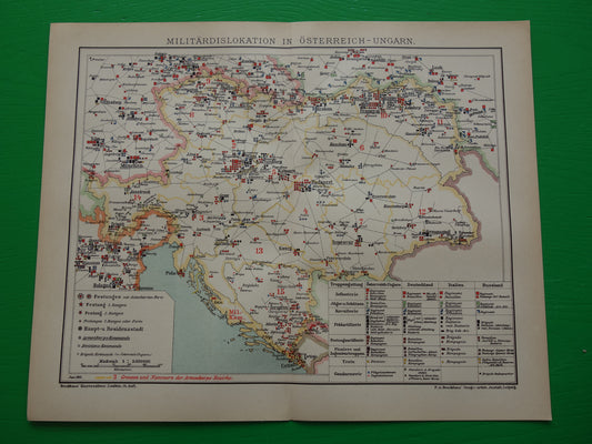 Antieke Militaire Kaart van Oostenrijk Hongarije 1905 originele oude vintage landkaart leger van het Oostenrijks-Hongaarse Rijk