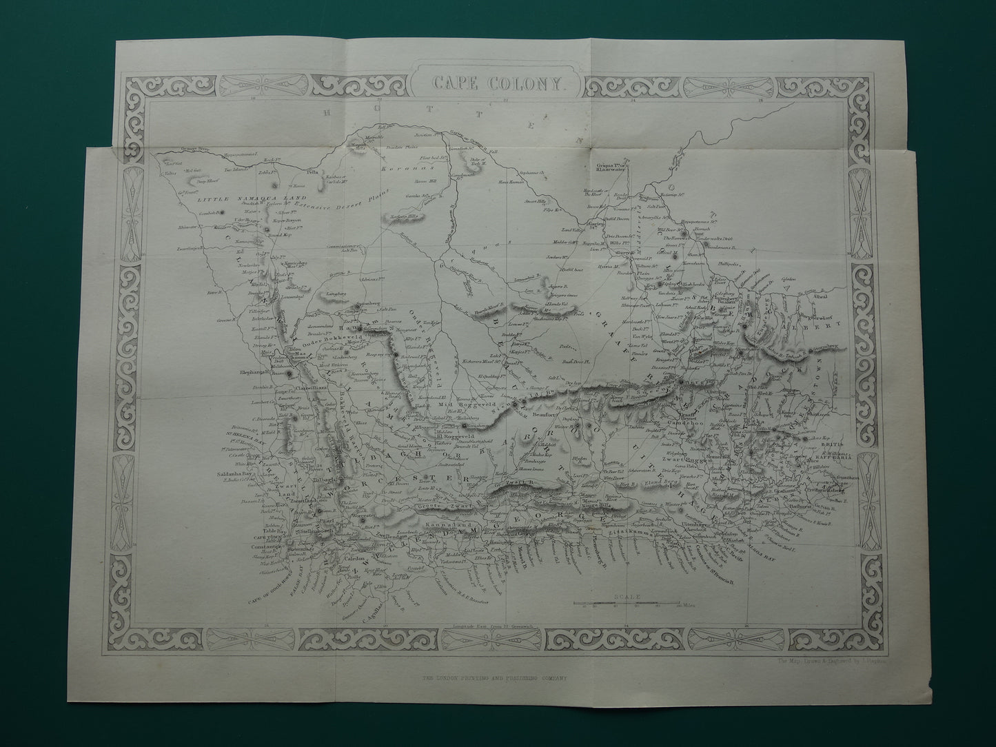 Zuid-Afrika oude kaart uit 1860 originele antieke landkaart Kaapkolonie John Rapkin - Vintage kaarten