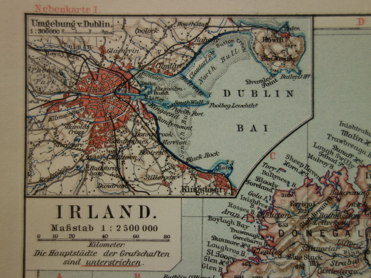 small antique map of Ireland from 1913