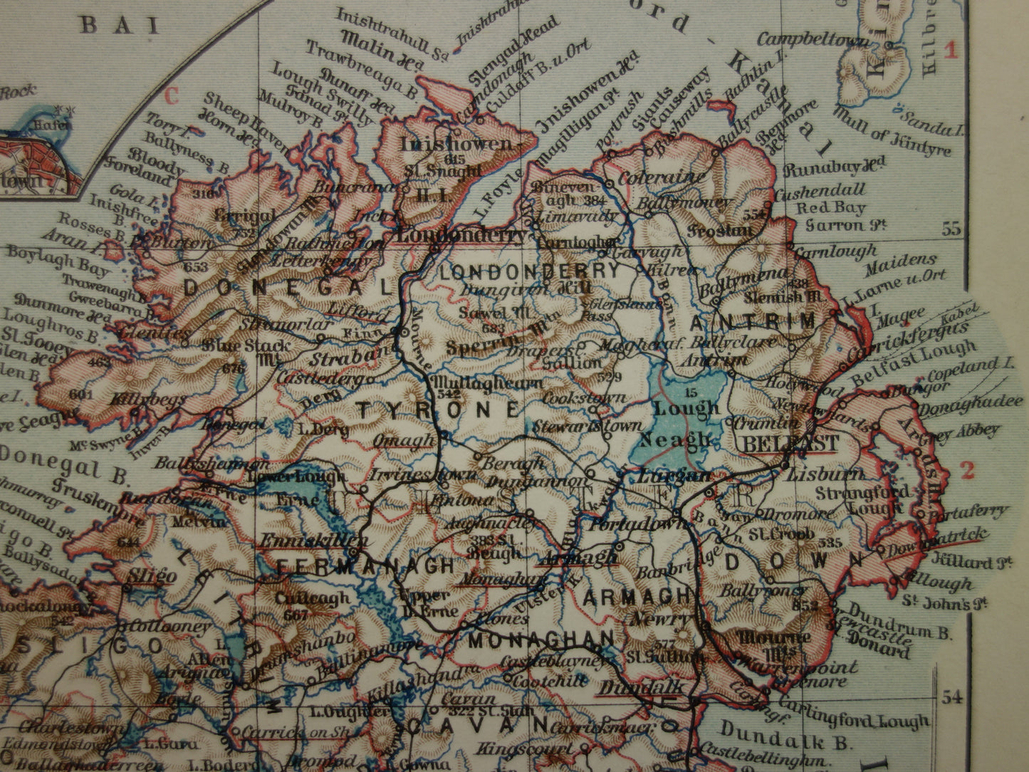 IERLAND oude kaart van Ierland 1913 originele antieke Duitse landkaart van Dublin Killarney