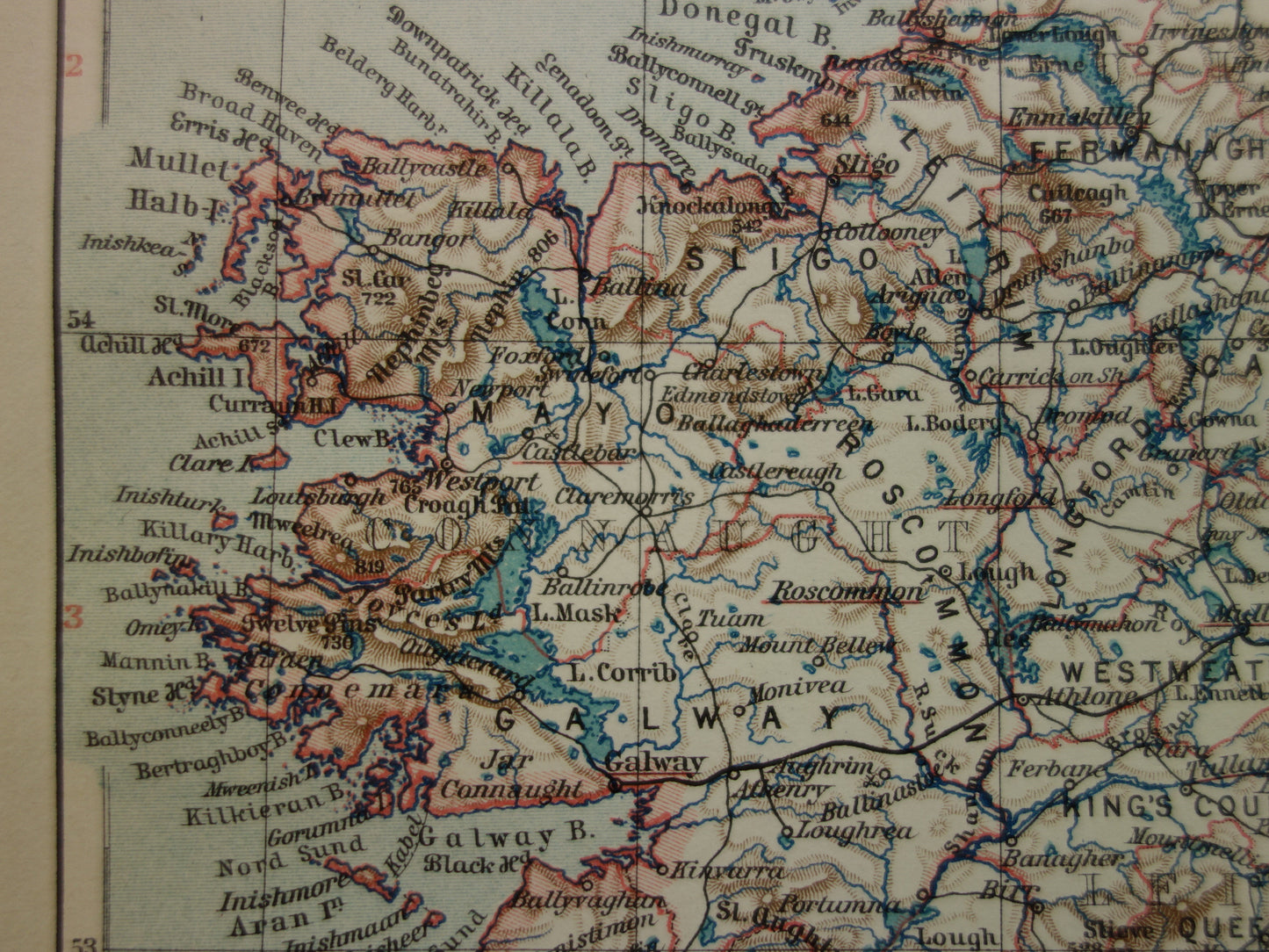 IERLAND oude kaart van Ierland 1913 originele antieke Duitse landkaart van Dublin Killarney