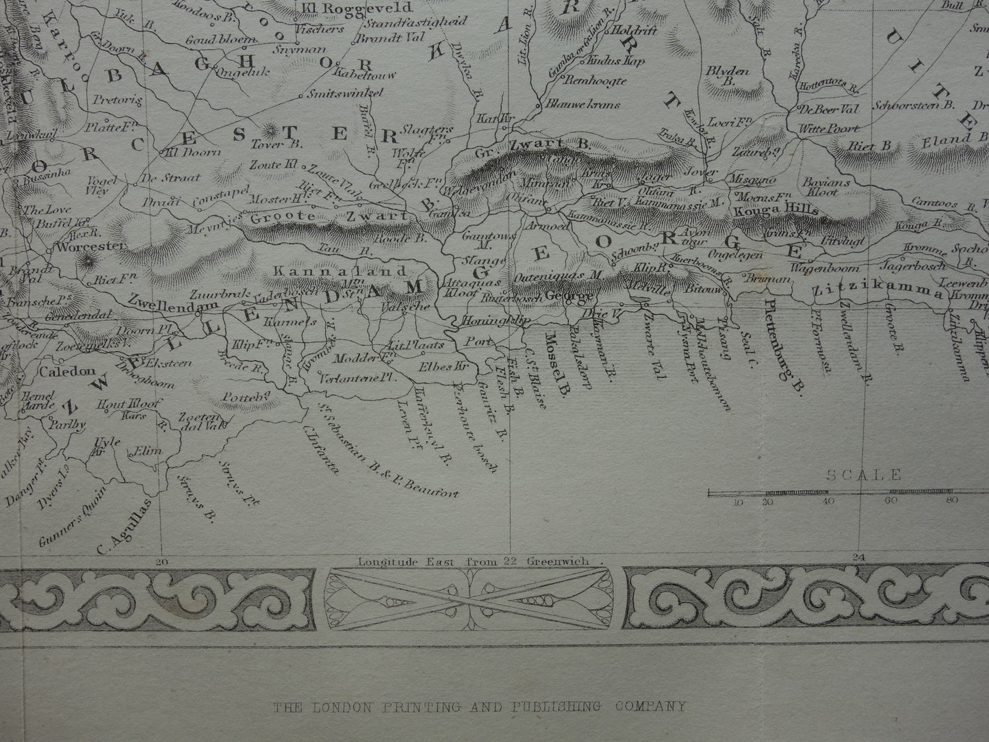 Zuid-Afrika oude kaart uit 1860 originele antieke landkaart Kaapkolonie John Rapkin - Vintage kaarten