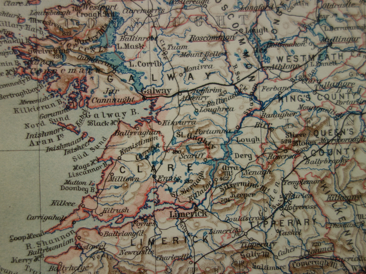 IERLAND oude kaart van Ierland 1913 originele antieke Duitse landkaart van Dublin Killarney