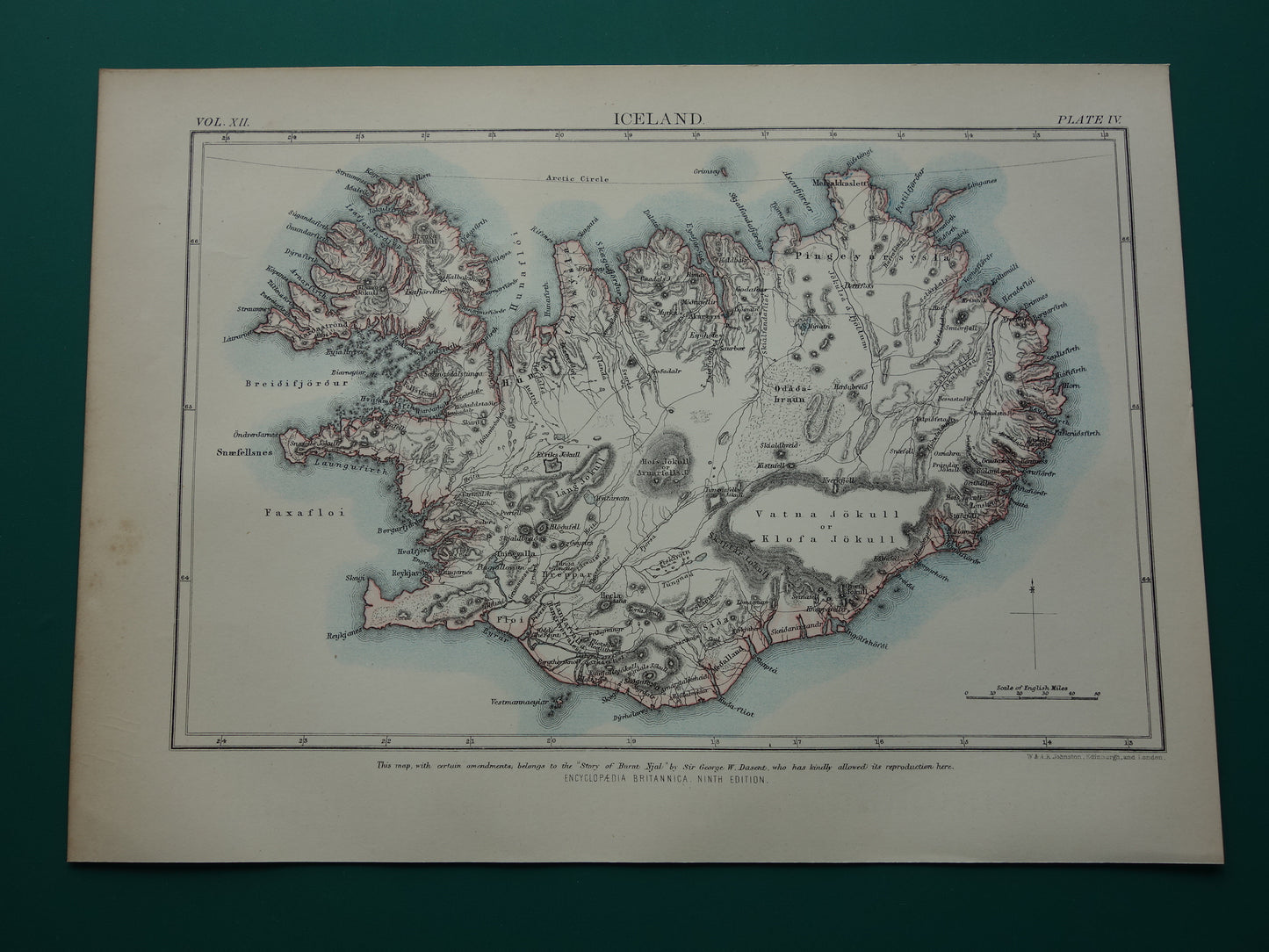 Antieke landkaart van Ijsland uit 1881 originele oude kaart Ijsland