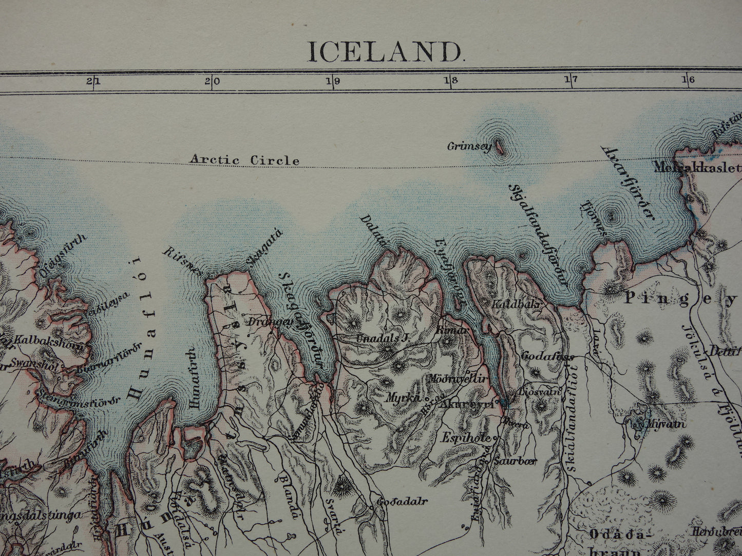 Antieke landkaart van Ijsland uit 1881 originele oude kaart Ijsland