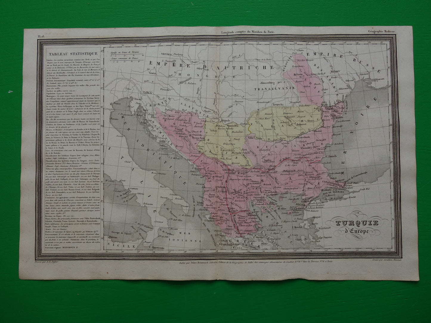 Antieke landkaart van de Balkan uit 1838 originele oude kaart Europees Turkije Bosnië Servië Roemenië Bulgarije Walachije
