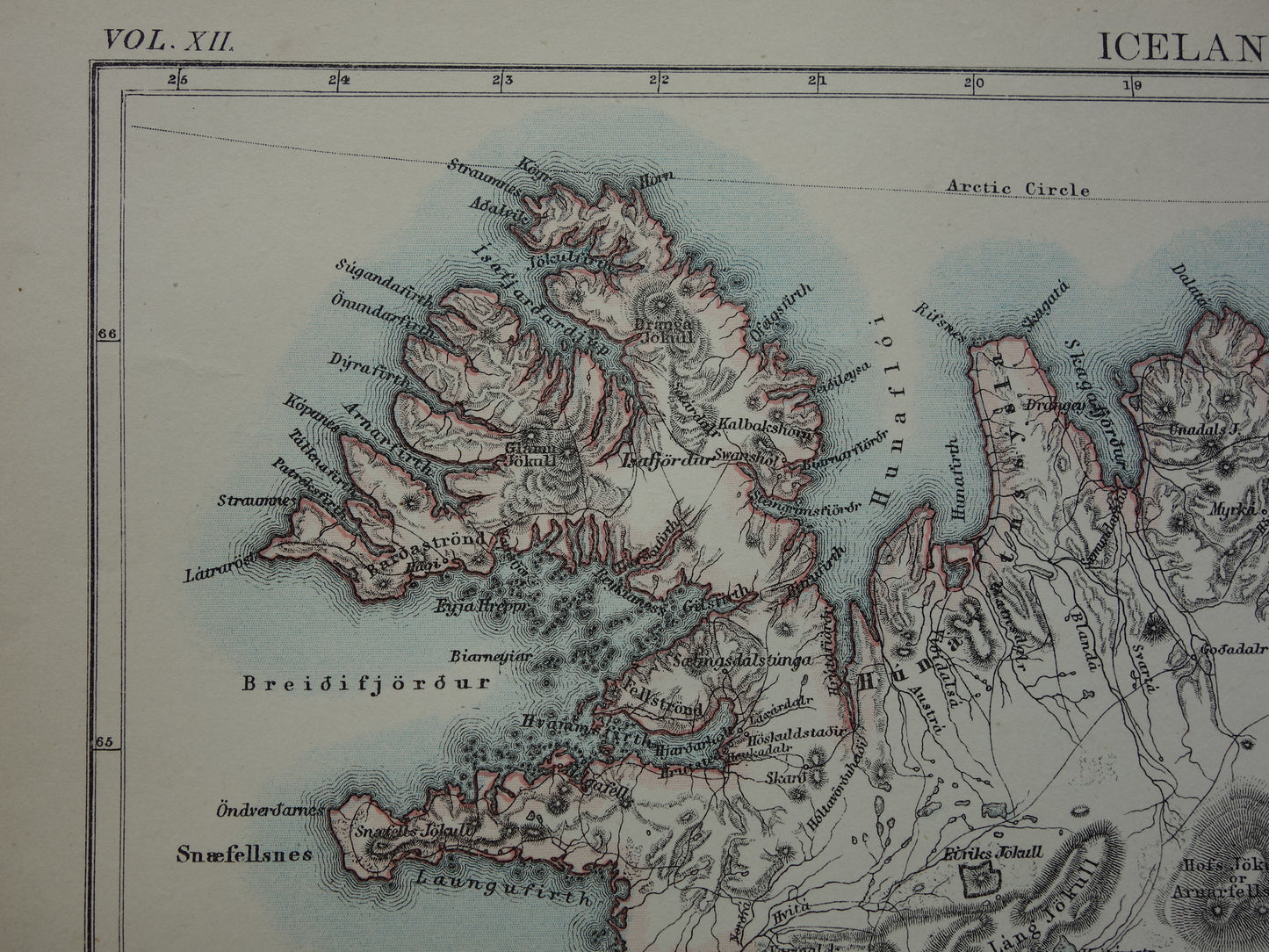 Antieke landkaart van Ijsland uit 1881 originele oude kaart Ijsland