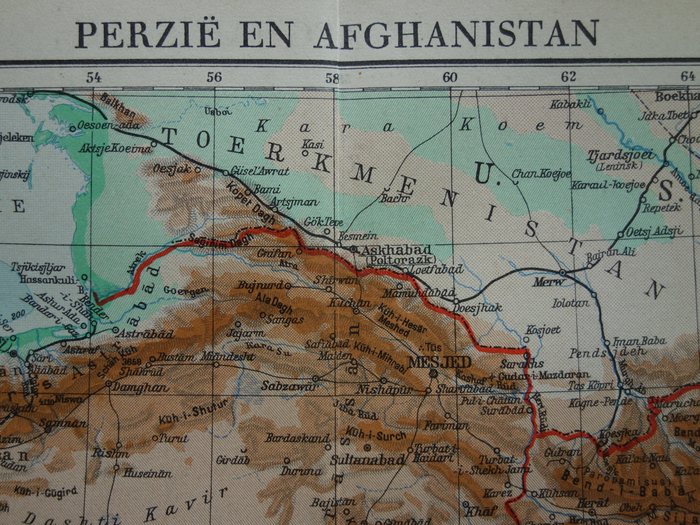 Oude landkaart van Perzië en Afghanistan 1937 originele Nederlandse vintage kaart van Iran Perziche Golf