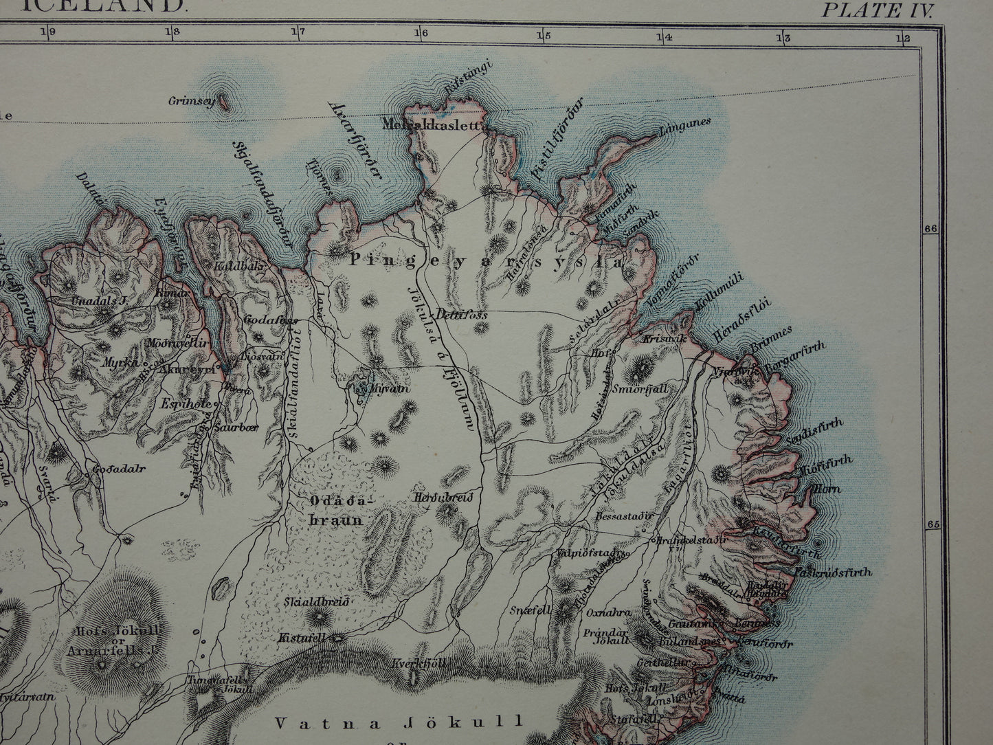 Antieke landkaart van Ijsland uit 1881 originele oude kaart Ijsland