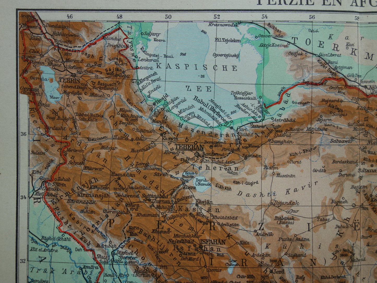 Oude landkaart van Perzië en Afghanistan 1937 originele Nederlandse vintage kaart van Iran Perziche Golf