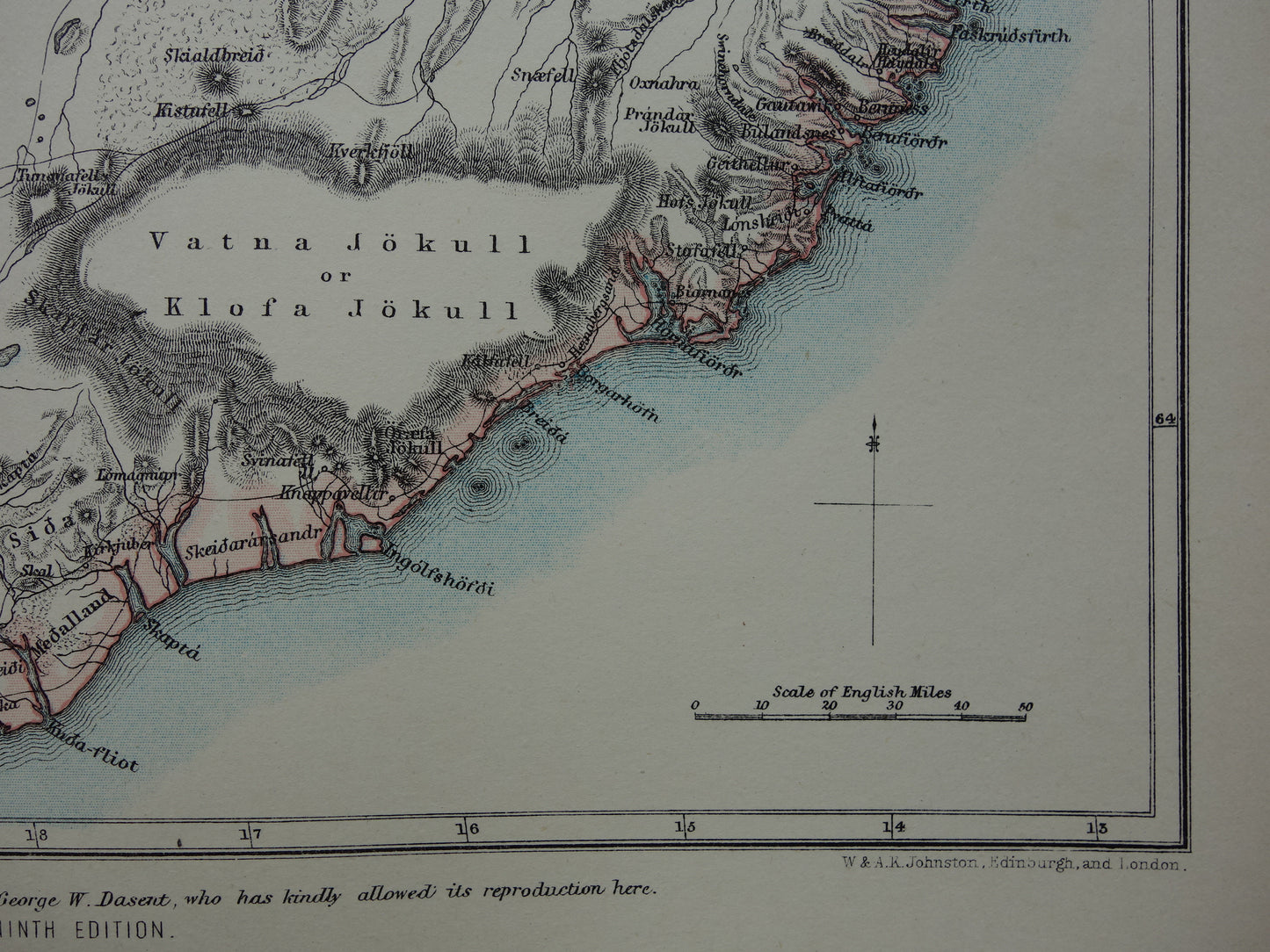 Antieke landkaart van Ijsland uit 1881 originele oude kaart Ijsland