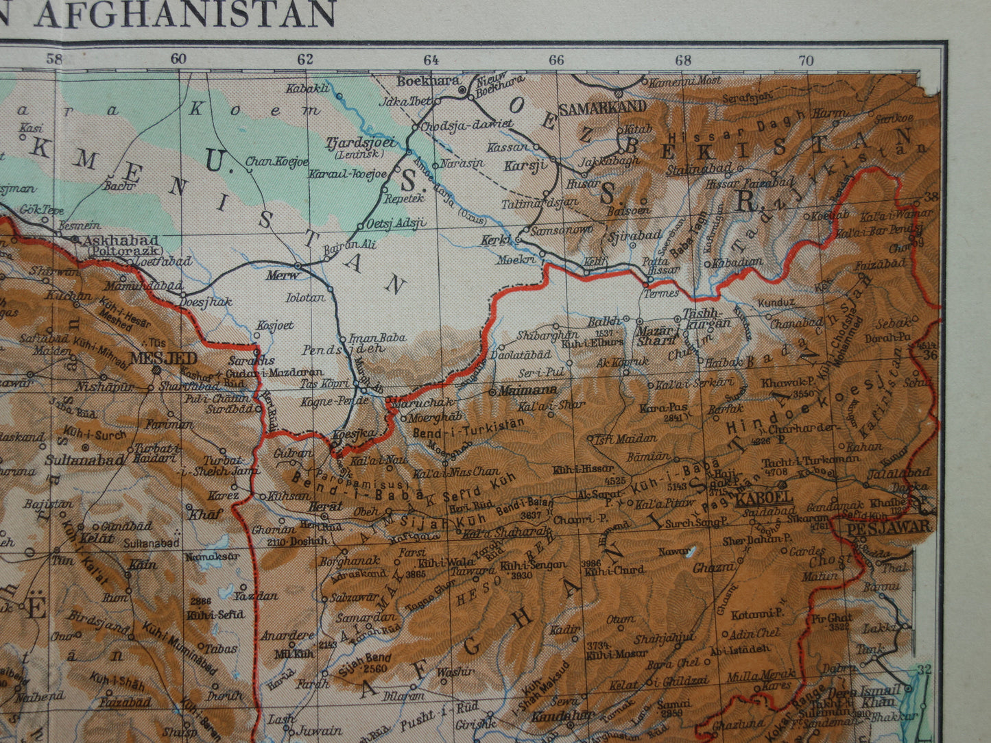 Oude landkaart van Perzië en Afghanistan 1937 originele Nederlandse vintage kaart van Iran Perziche Golf