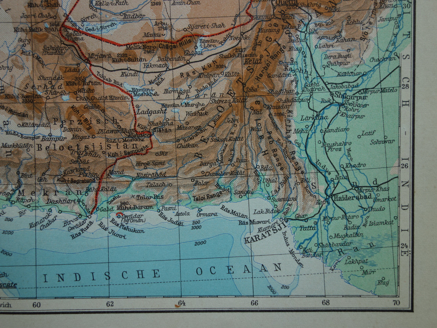 Oude landkaart van Perzië en Afghanistan 1937 originele Nederlandse vintage kaart van Iran Perziche Golf