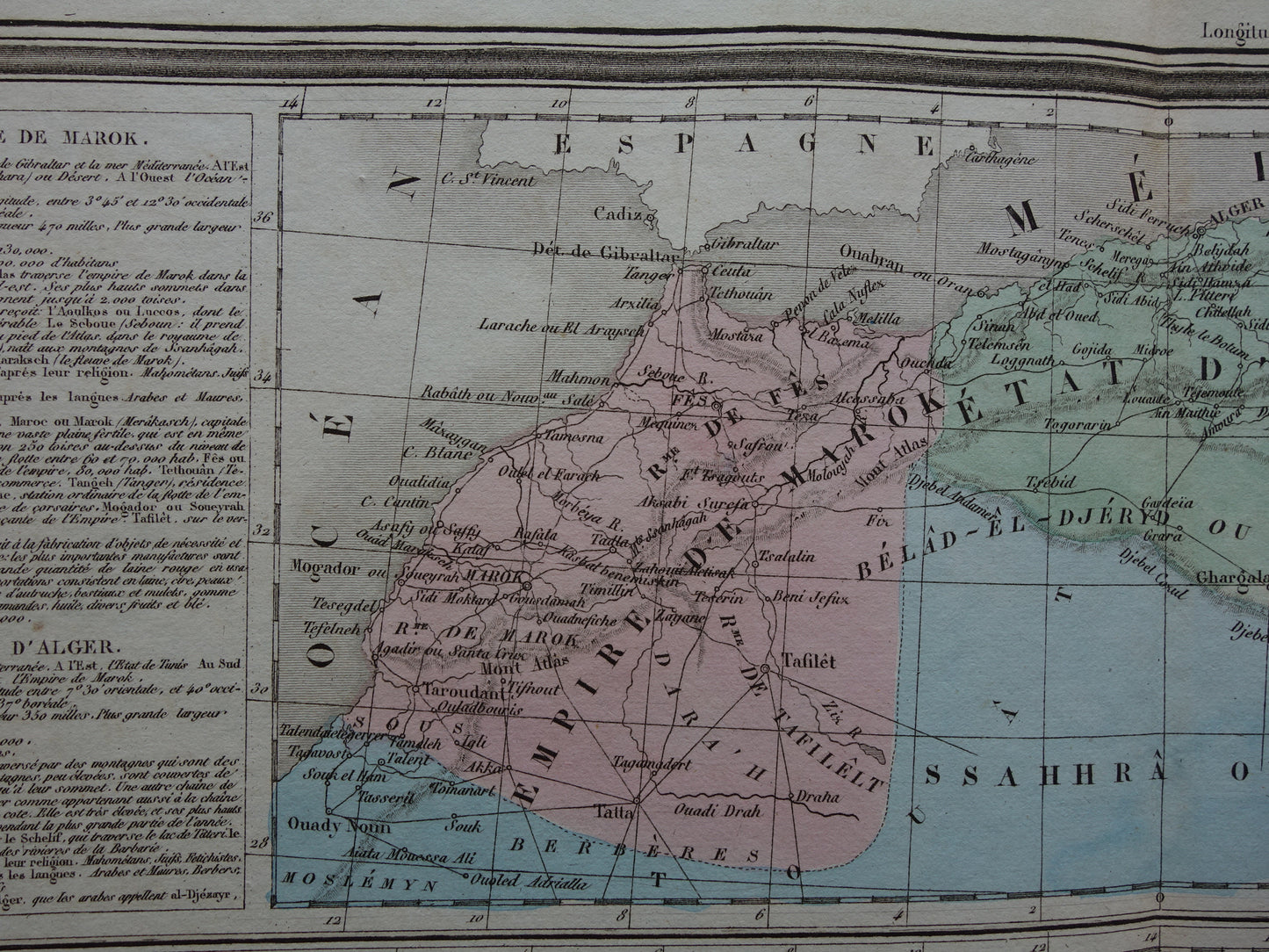 Antieke landkaart van Noord-Afrika uit 1838 originele oude kaart Marokko Algerije Tunesië Libië en Egypte