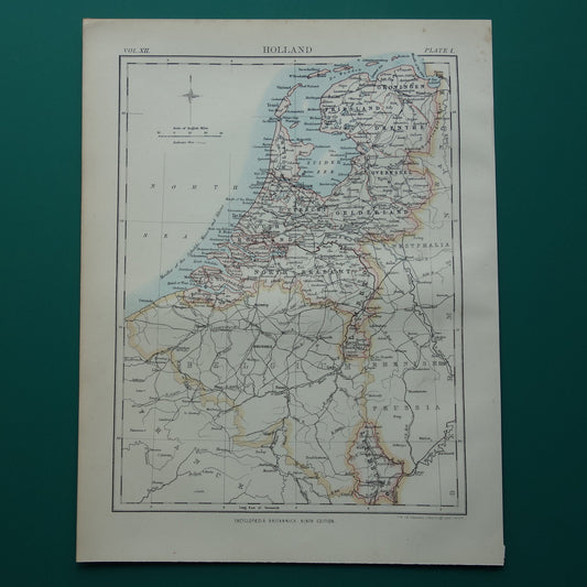 NEDERLAND oude kaart van Nederland uit 1881 originele antieke Engelse landkaart Holland