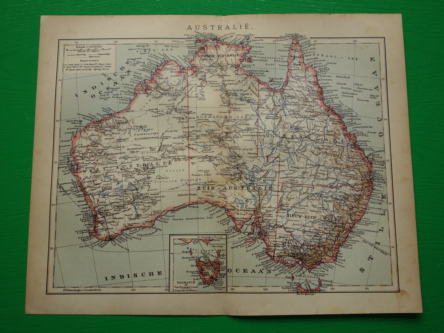 Oude kaart van Australië uit 1905 originele antieke Nederlandse landkaart van Australië vintage kaarten