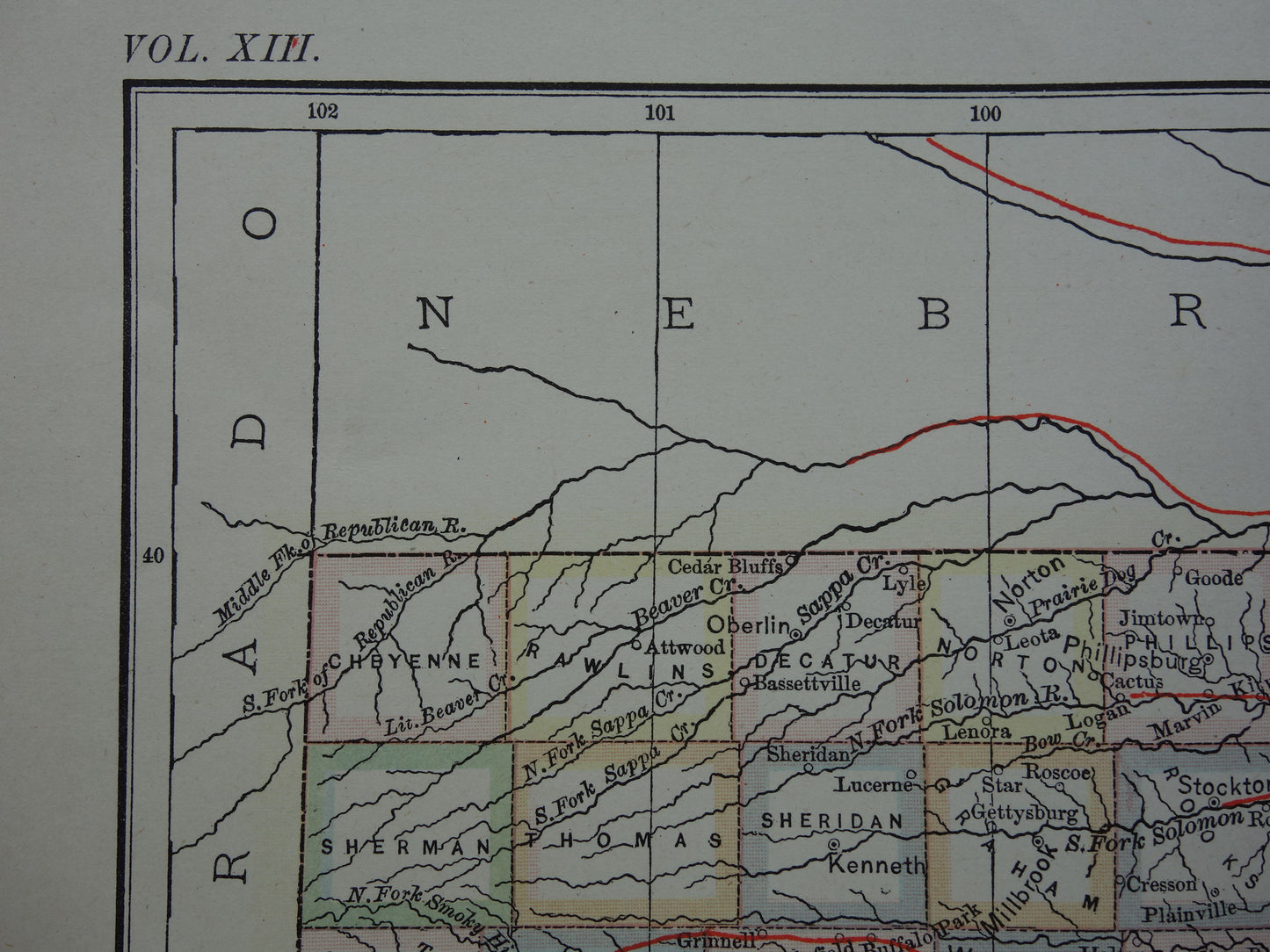 Oude kaart van Kansas Verenigde Staten uit 1880 originele antieke landkaart staat Kansas