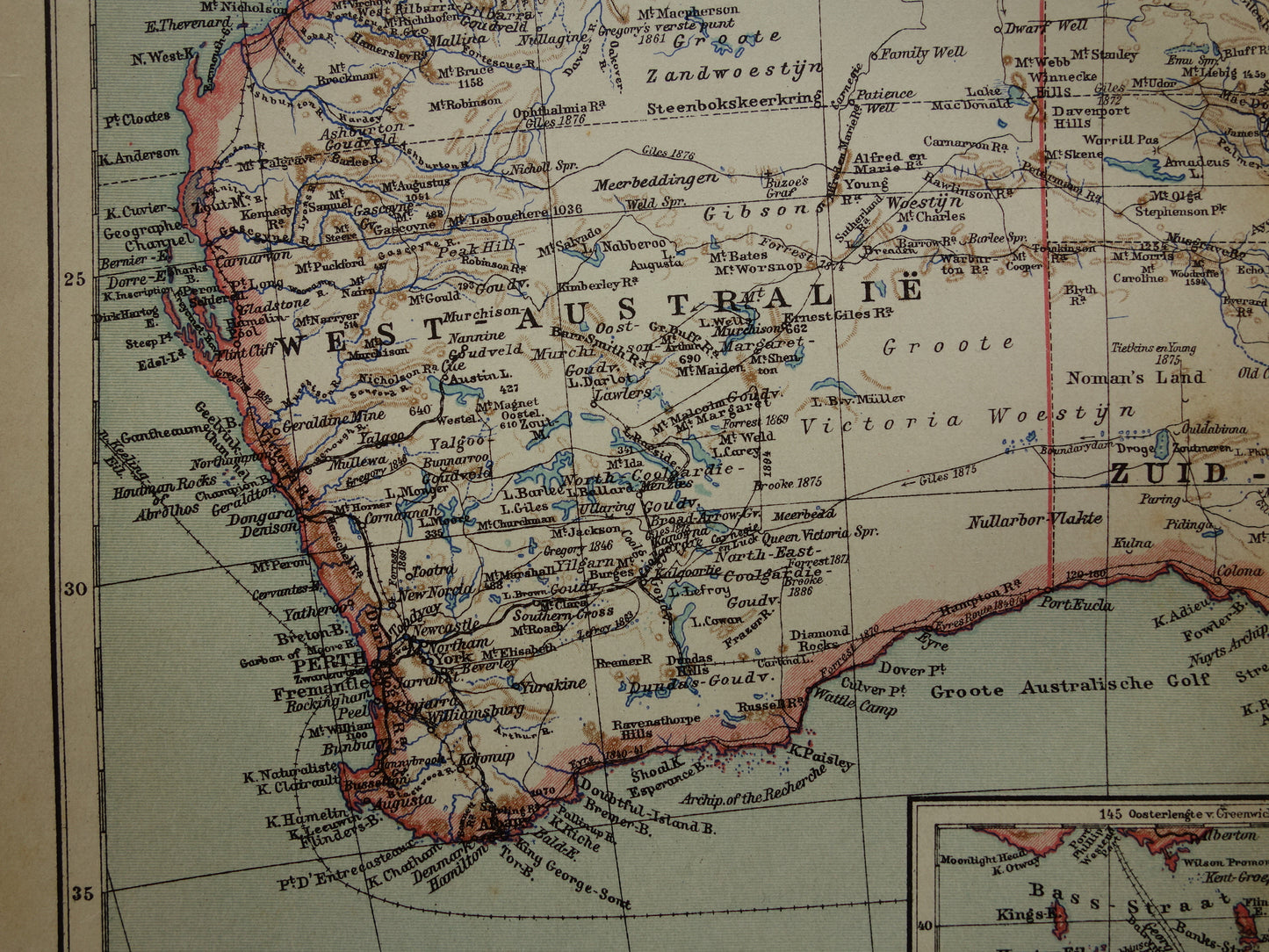 Oude kaart van Australië uit 1905 originele antieke Nederlandse landkaart van Australië vintage kaarten