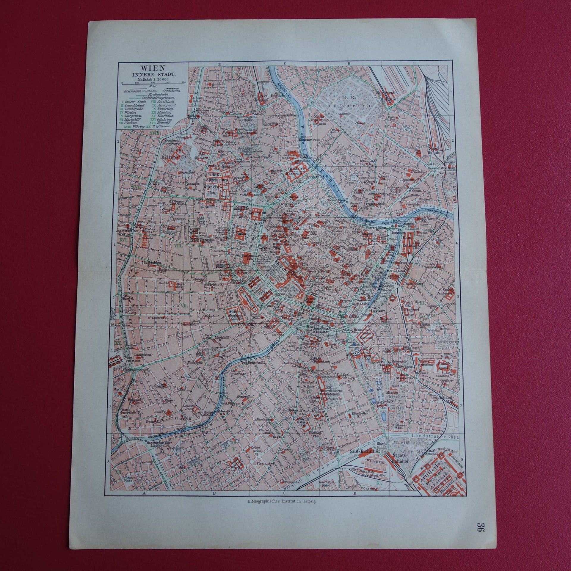 Wenen oude kaart van Wenen Oostenrijk uit 1913 originele antieke plattegrond vintage kaarten