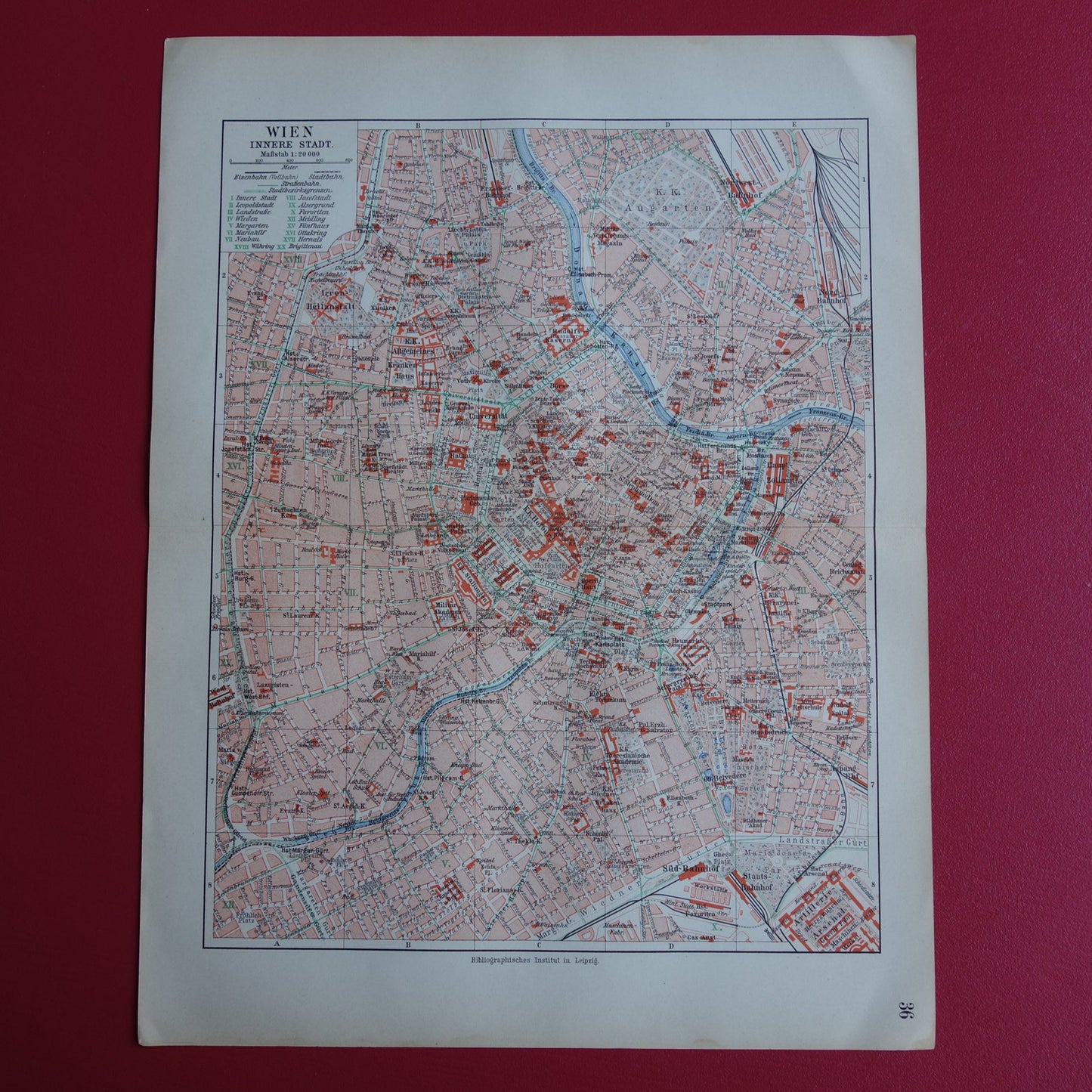 Wenen oude kaart van Wenen Oostenrijk uit 1913 originele antieke plattegrond vintage kaarten
