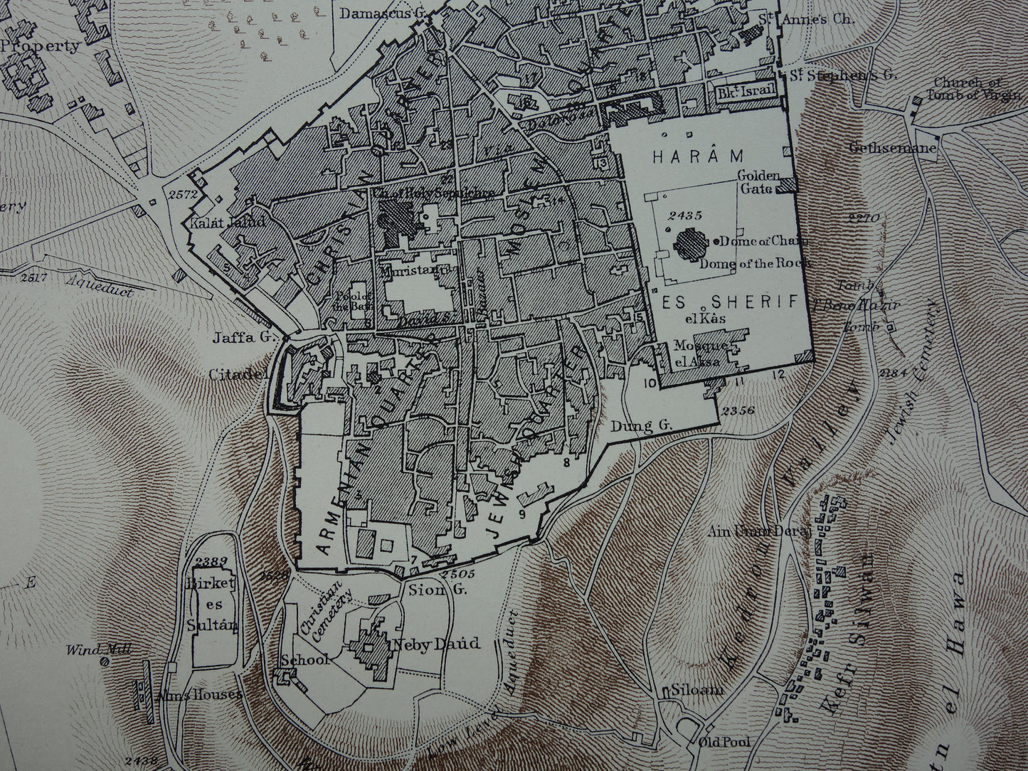 Oude plattegrond van Jeruzalem uit 1880 originele oude Engelse kaart Jeruzalem