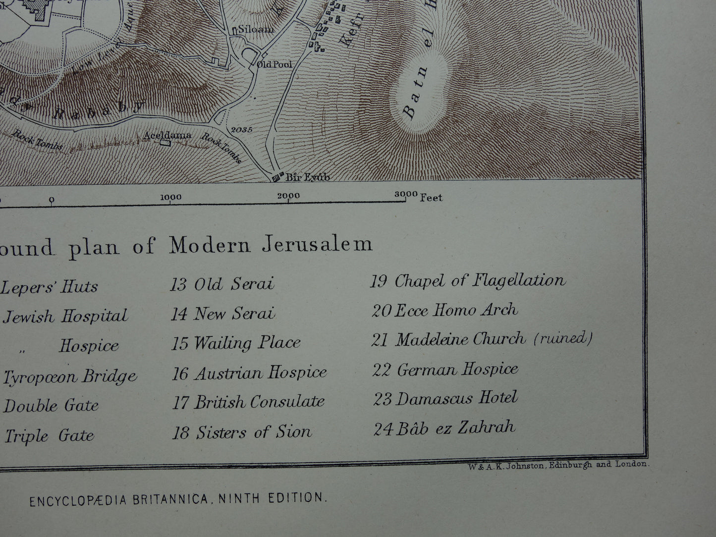 Oude plattegrond van Jeruzalem uit 1880 originele oude Engelse kaart Jeruzalem