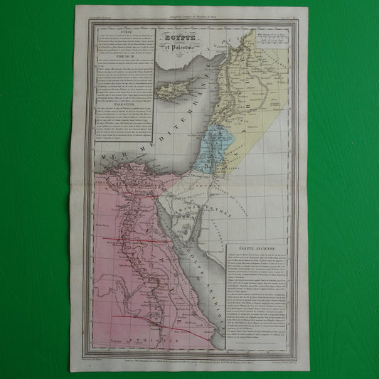 Antieke kaart van Egypte en Palestina in de klassieke oudheid 180+ jaar oude Franse handgekleurde landkaart uit 1838