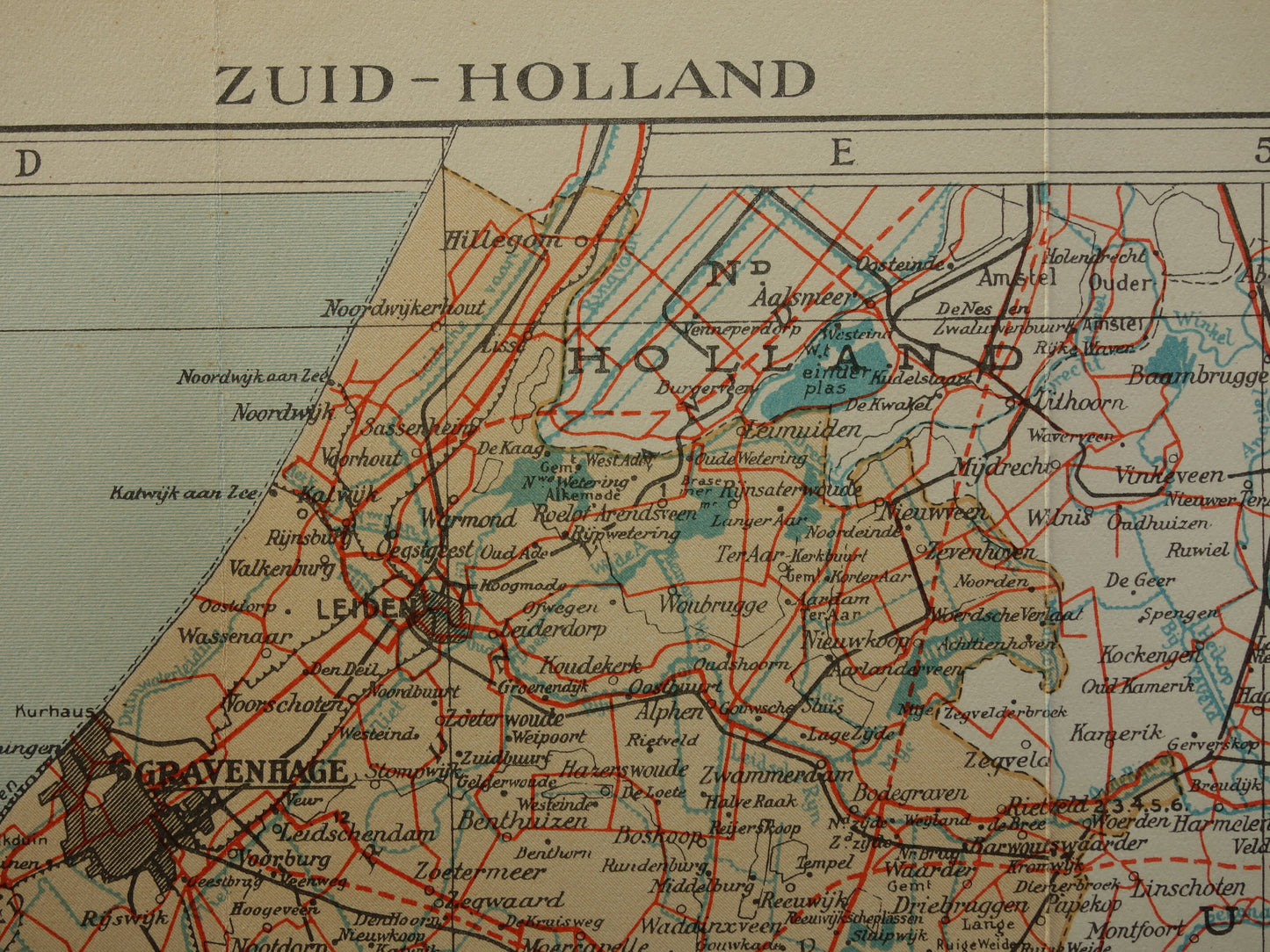 Zuid-Holland Vintage kaart van de provincie Zuid-Holland uit 1938 originele oude Nederlandse kaart