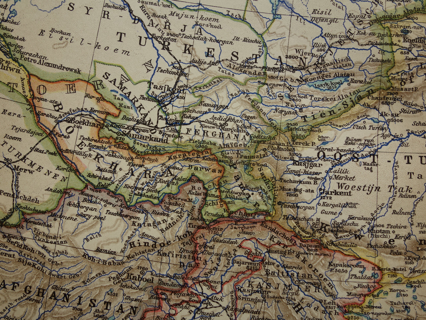 CENTRAAL-AZIË oude landkaart van Tibet Kashmir Turkestan Himalaya oude Nederlandse kaart Oezbekistan Kirgizië Tadzjikistan
