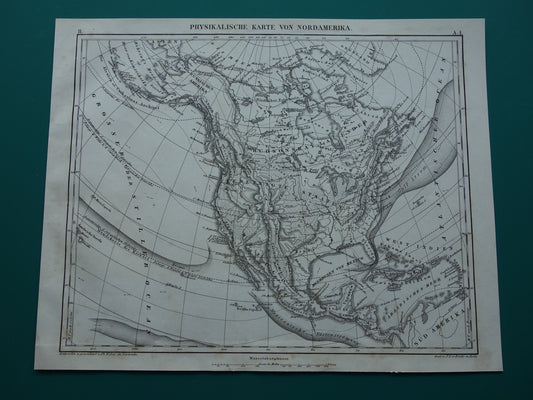 NOORD AMERIKA vintage landkaart 170+ jaar oude kaart van rivieren en oceanen uit 1849 originele vintage historische kaarten