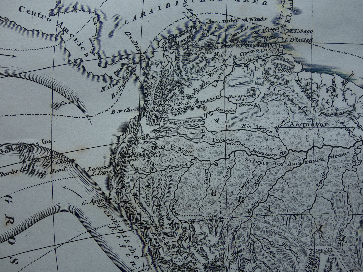 ZUID AMERIKA vintage landkaart 170+ jaar oude kaart van rivieren en oceanen uit 1849 - originele vintage historische kaarten