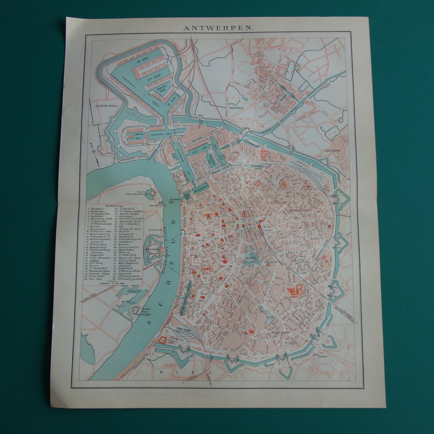 Oude kaart van Antwerpen uit 1914 originele vintage plattegrond Nederlandse landkaart
