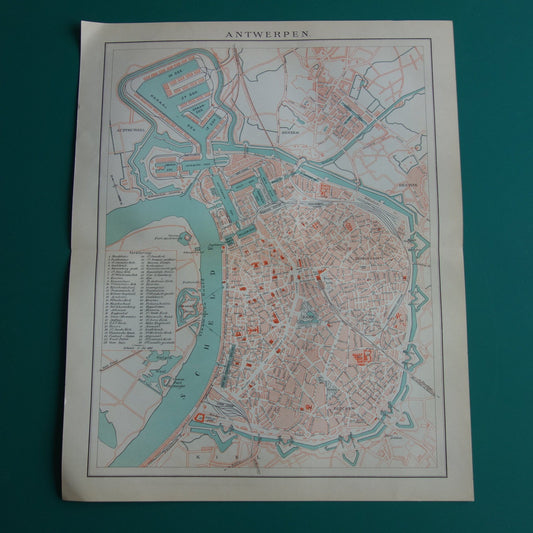 Oude kaart van Antwerpen uit 1914 originele vintage plattegrond Nederlandse landkaart
