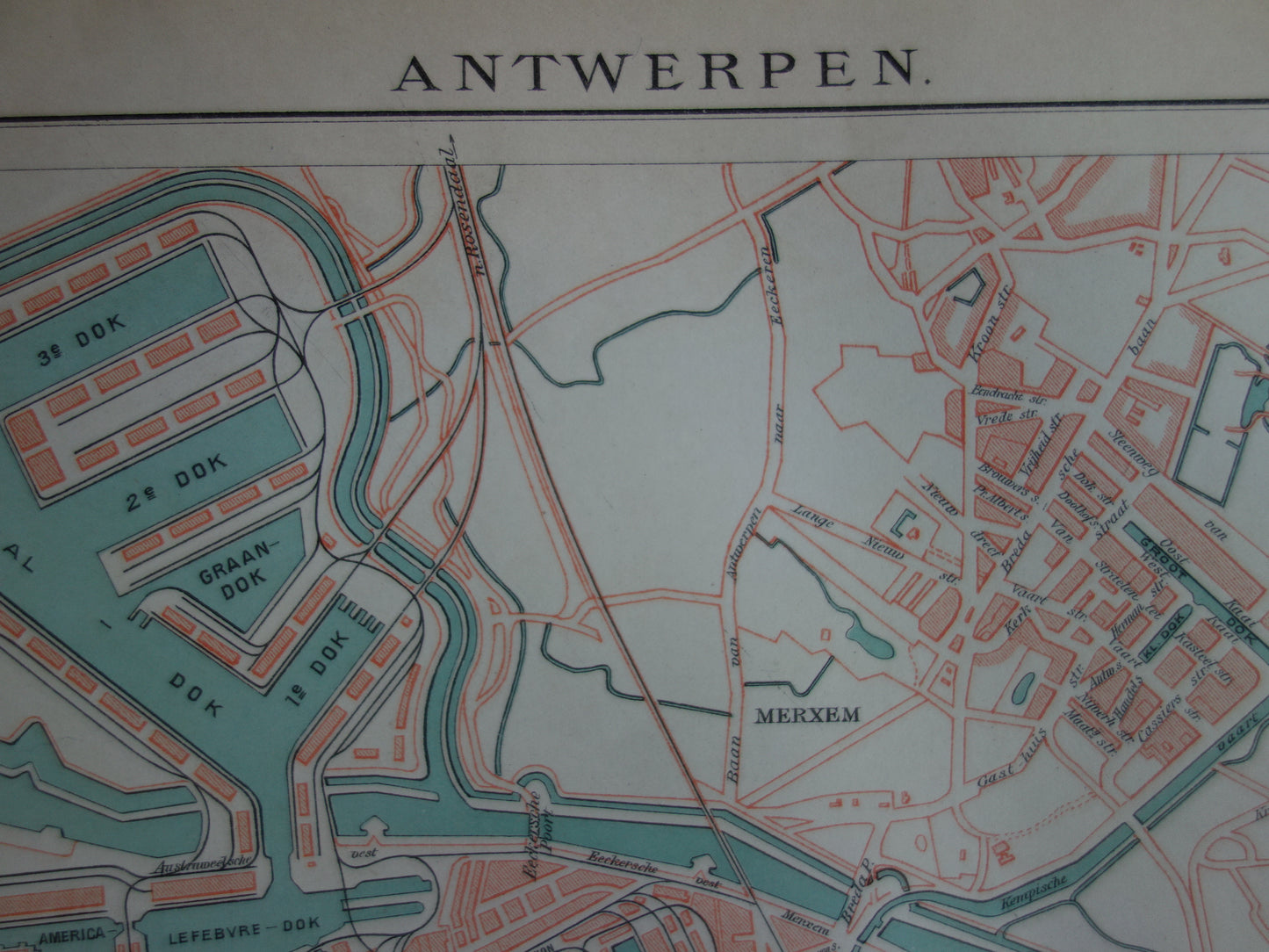 Oude kaart van Antwerpen uit 1914 originele vintage plattegrond Nederlandse landkaart