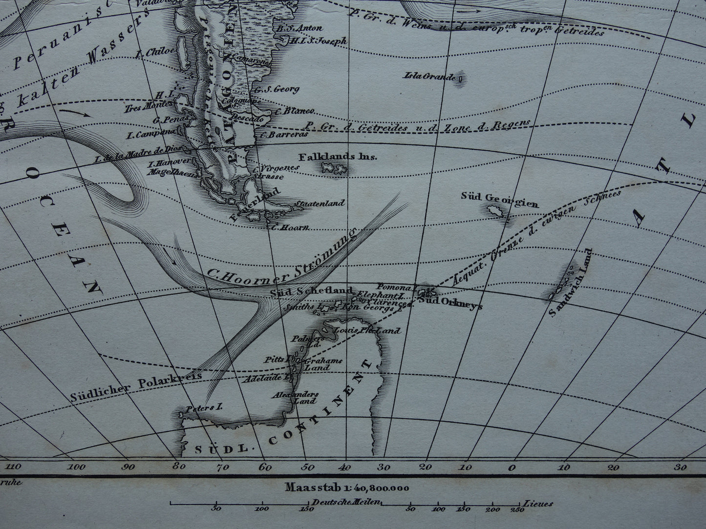 ZUID AMERIKA vintage landkaart 170+ jaar oude kaart van rivieren en oceanen uit 1849 - originele vintage historische kaarten