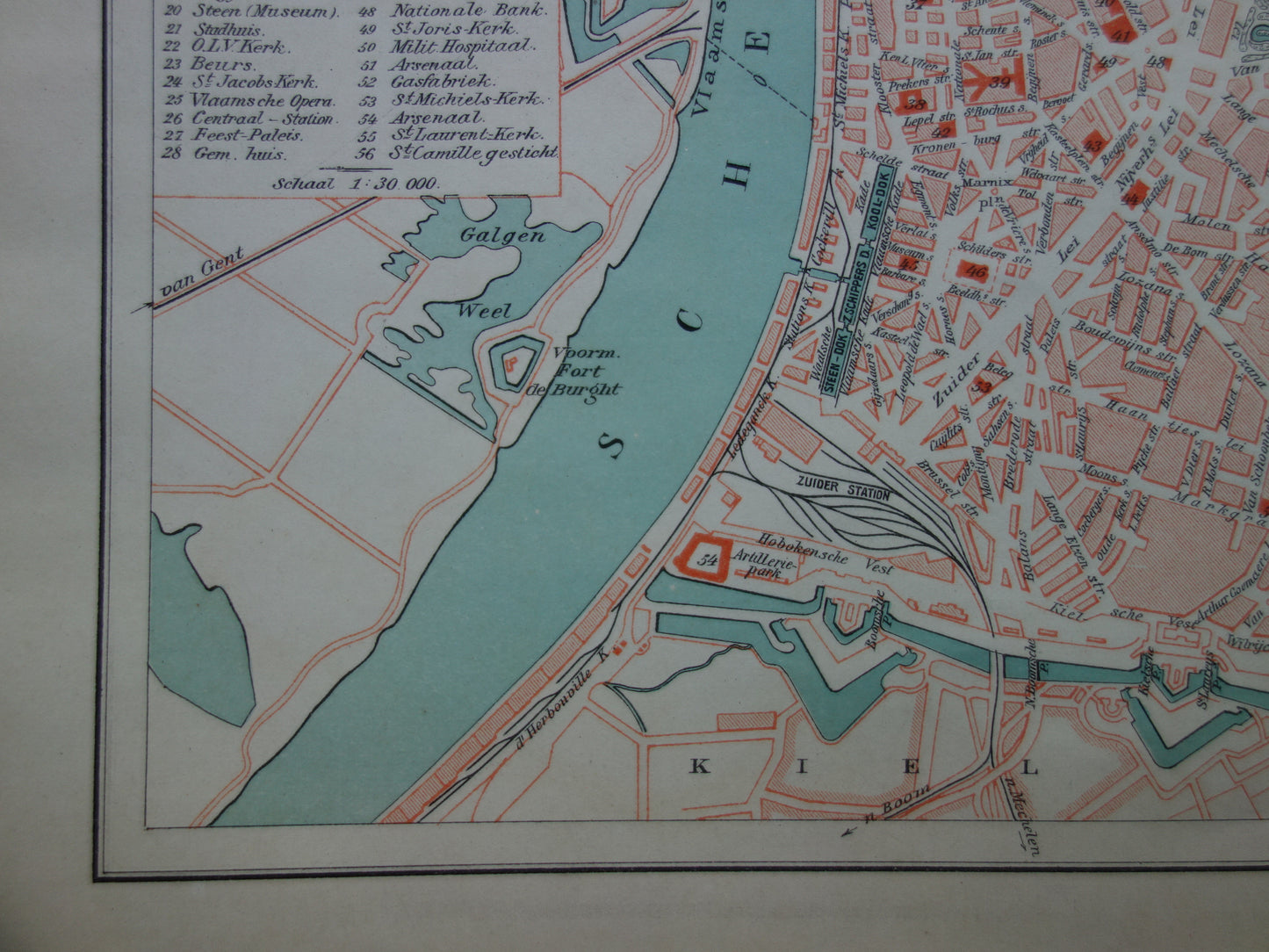 Oude kaart van Antwerpen uit 1914 originele vintage plattegrond Nederlandse landkaart