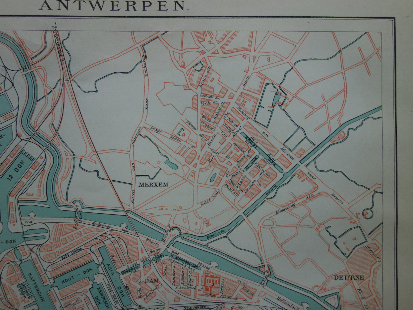 Oude kaart van Antwerpen uit 1914 originele vintage plattegrond Nederlandse landkaart