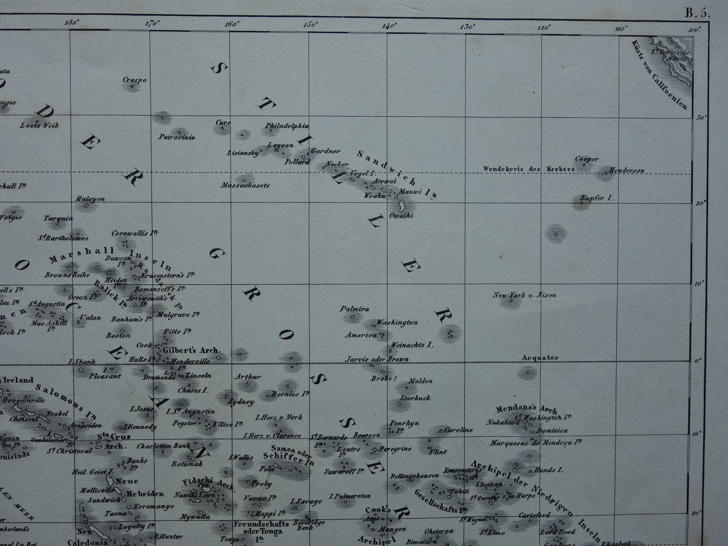 OCEANIË antieke kaart van Oceanië 170+ jaar oude landkaart van continent met Australië Nieuw-Zeeland uit 1849 - originele vintage historische kaarten