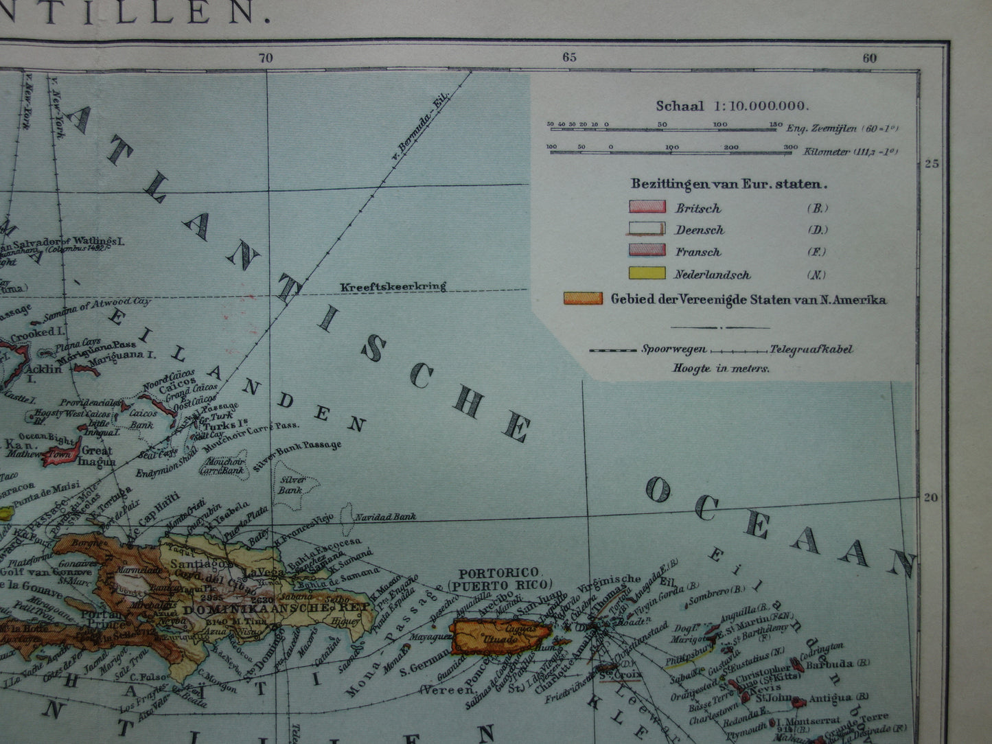 Antillen Alte niederländische Karte der Karibik 1914 Originale antike Karte