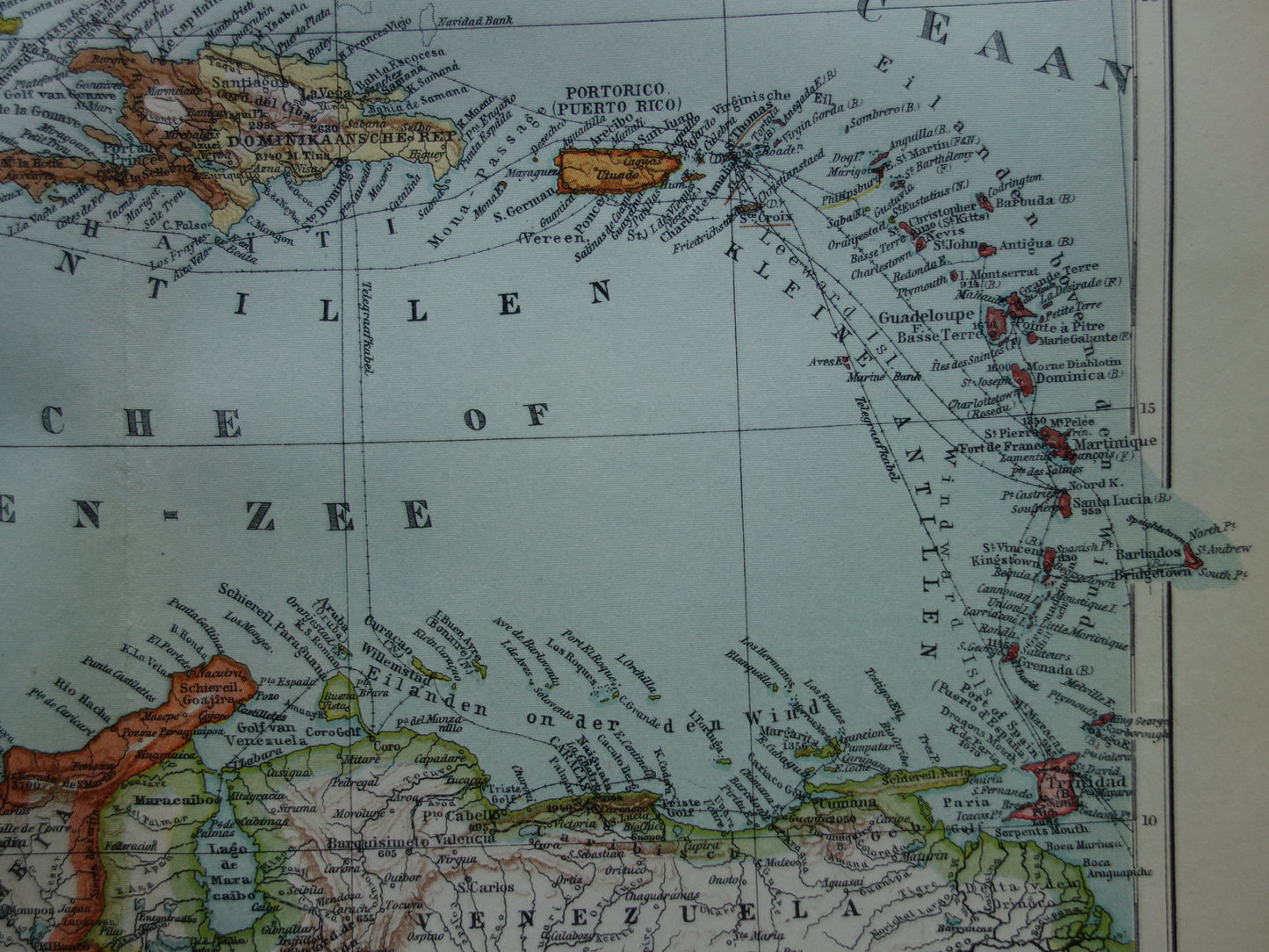 Antillen Alte niederländische Karte der Karibik 1914 Originale antike Karte