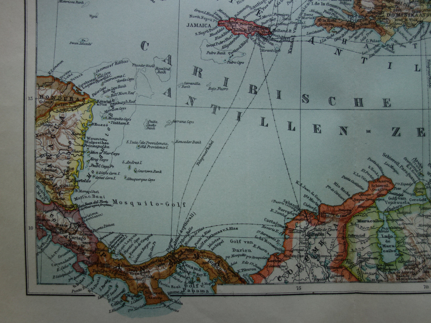 Antillen Alte niederländische Karte der Karibik 1914 Originale antike Karte