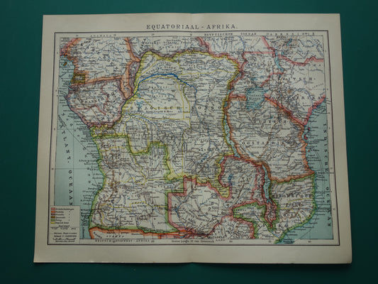 Oude kaart van Centraal Afrika uit 1914 originele landkaart van Midden-Afrika Kongo Angola Tanzania historische vintage print