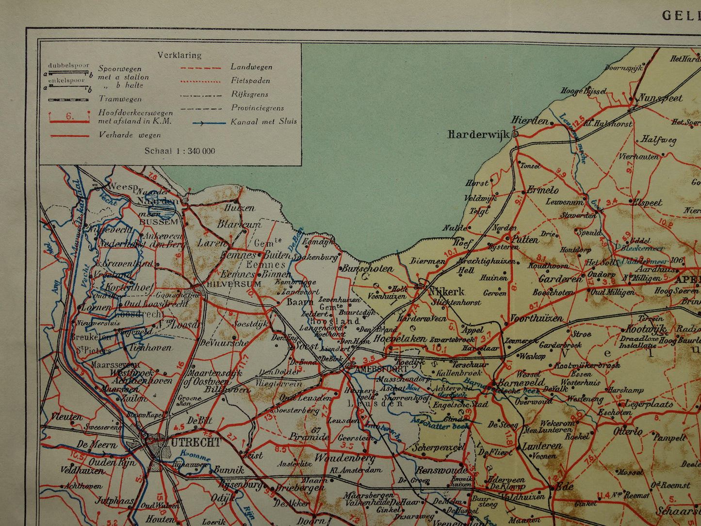GELDERLAND Oude kaart van de provincie Gelderland uit 1928 originele vintage historische landkaart Apeldoorn Arnhem Nijmegen