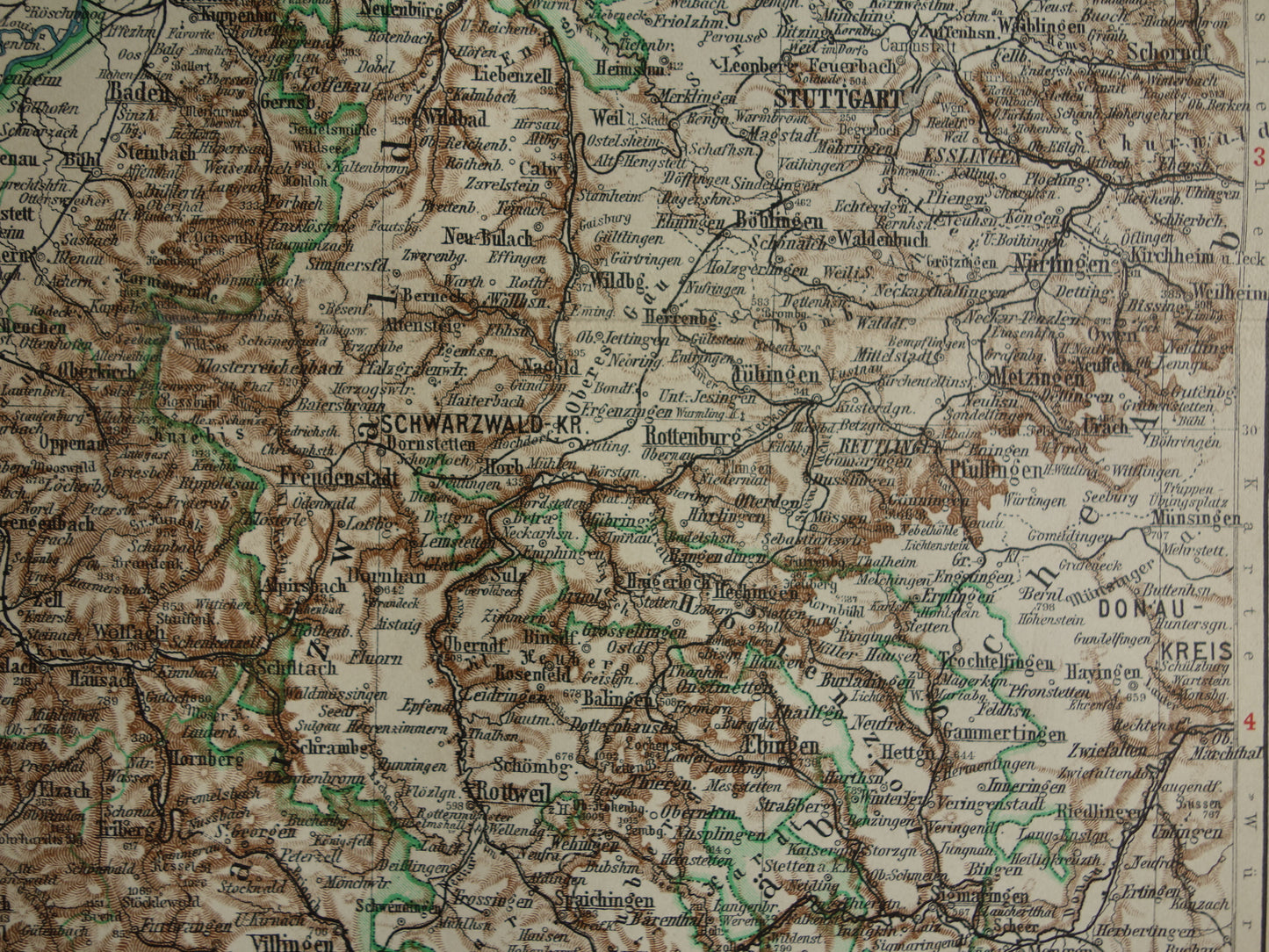 BADEN oude kaart van Baden Duitsland 1913 originele antieke Duitse landkaart Stuttgart Karlsruhe