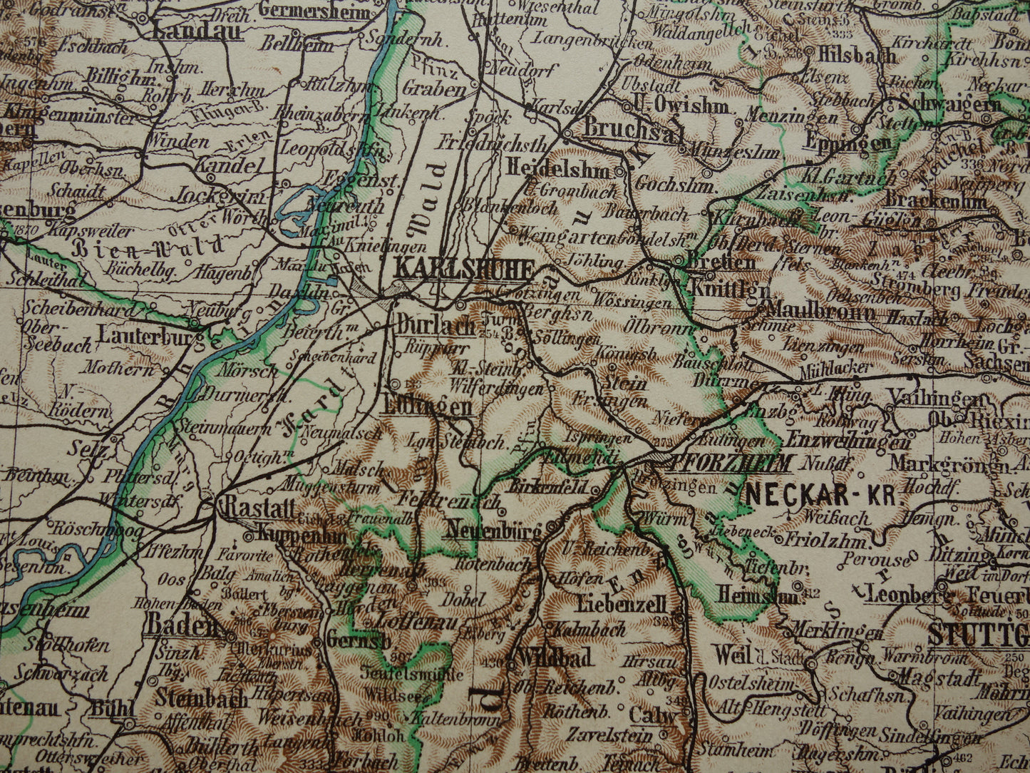 BADEN oude kaart van Baden Duitsland 1913 originele antieke Duitse landkaart Stuttgart Karlsruhe